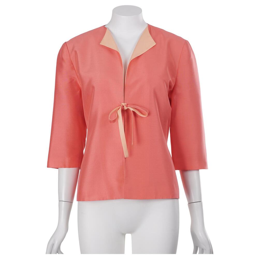 SHOMI Miller Shor Jacket Size 6 Coral Pink Silk 3/4 Sleeve Lined Lightweight